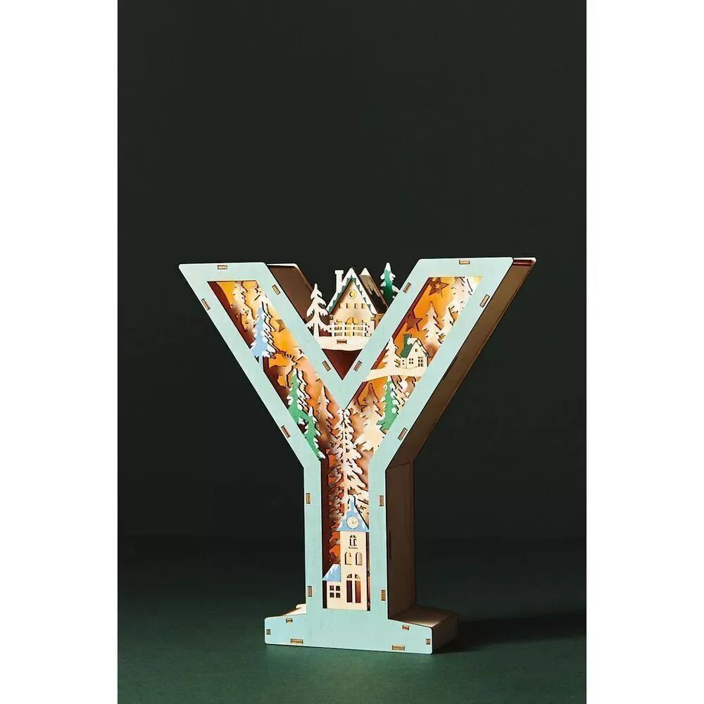 NEW ANTHROPOLOGIE Monogram Wonderland Light-Up Scene Christmas Letter Y